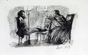 Rossetti being sketched by Elizabeth Siddal, September 1853 by Dante Gabriel Charles Rossetti